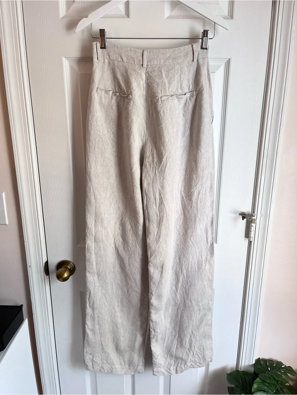 Reformation Linen Wide-Leg Pants in Light Beige